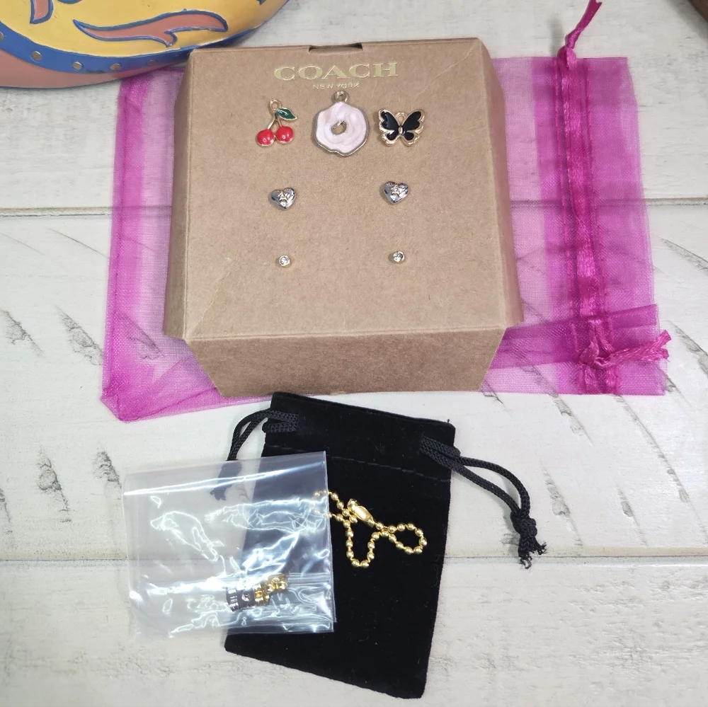 Coach Heart Stud Earrings Set - Gold & Silver W/ Accessories EUC - Picture 4 of 8
